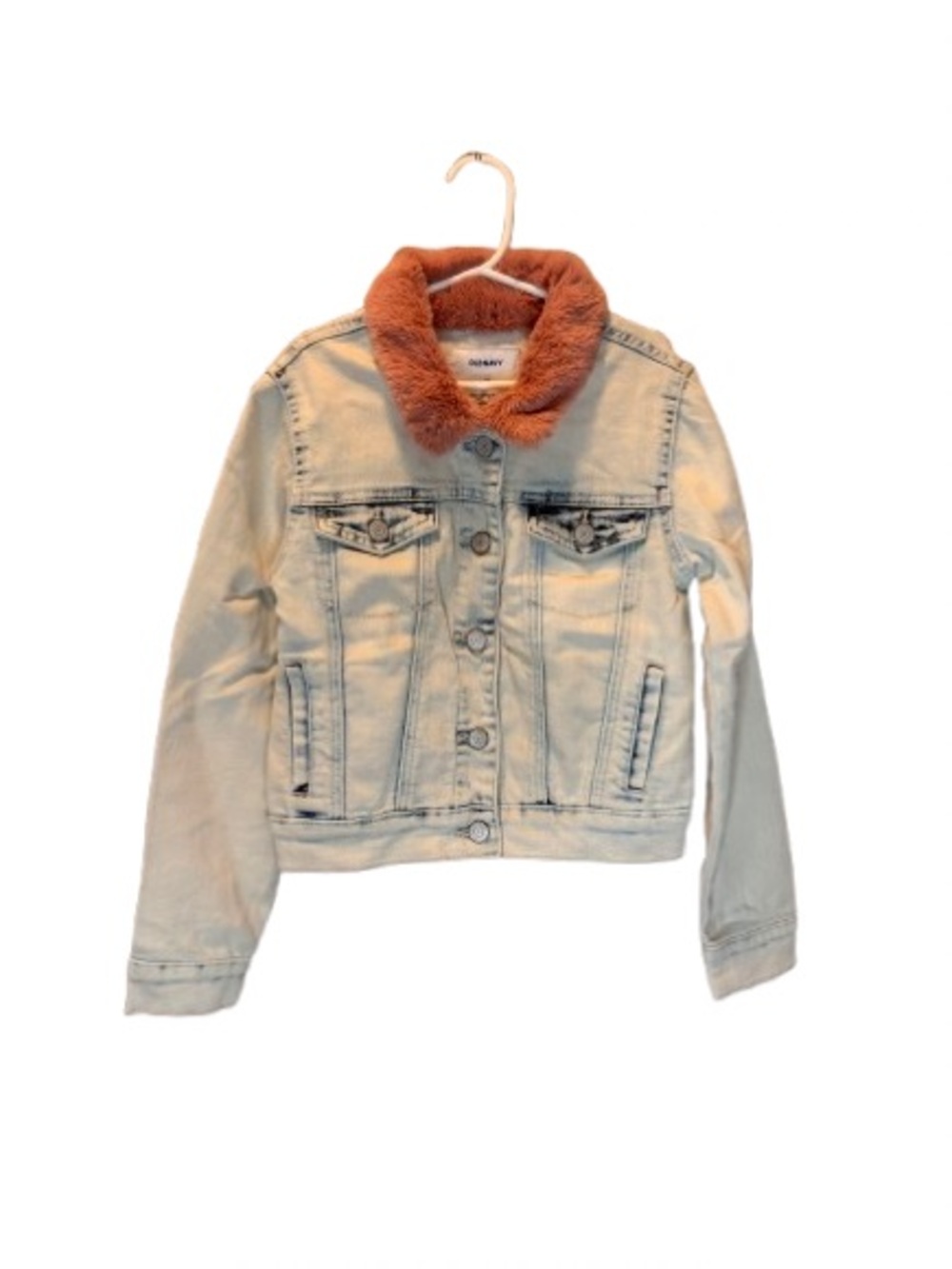 Old Navy Girls Light Wash Denim Jacket with Faux Fur Collar - Used - Medium